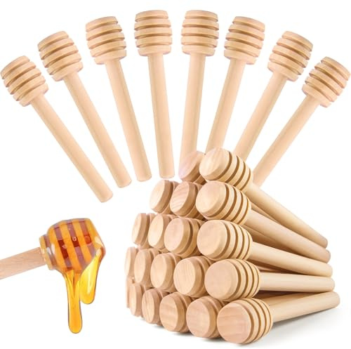 HANSGO Wooden Honey Dipper Sticks, 20 Pack 3 Inch Mini Honey Stirrers for Jars Dispense and Drizzle, Natural Wood Wand for Tea Party, Wedding Favors, Baby Shower Gifts