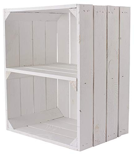 Moooble 1er Set Neue weiße/Weisse Obstkiste mit Einlegeboden/Zwischenbrett Quer 50cm x 40cm x 30cm Wandregal mittelgroß Weinkiste Holzkiste Regal Bücherregal Kiste Shabby chic Mehrzweck