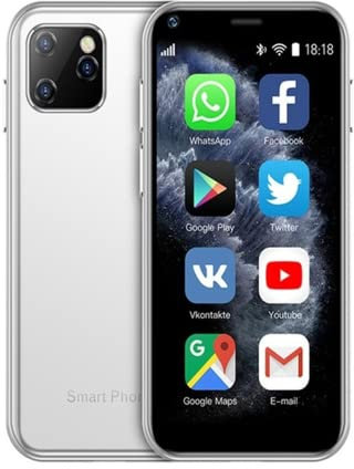 Rainbuvvy XS11 Mini téléphone Portable 3G, Petit Smartphone Android 6.0, 1 Go de RAM 8 Go de ROM Quad Core Dual SIM 1000 mAh avec Verre 3D Mince Caméra HD WiFi (Blanc)