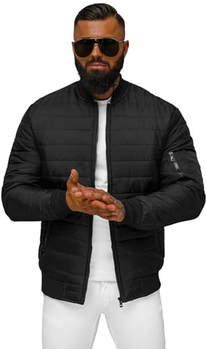 OZONEE Herren Übergangsjacke Jacke Übergang Jacken Herbst Bomberjacke Stehkragen Kapuze Steppjacke Kapuzenjacke Leichte Outdoor Puffer Jacket Gepolstert 777/1419K SCHWARZ L