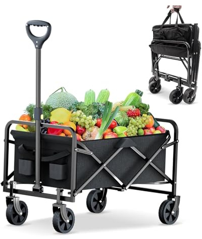 DASCK Carro Plegable con Ruedas Todoterreno 120 kg | Mango Ajustable, Bolsa de Transporte, Plegado Rápido en 3  Segundos | Carrito de Playa, Camping y Jardín