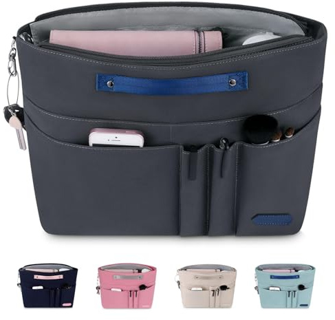 HyFanStr Organizer da Borsa Donna, Poliestere impermeabile Organizzatore Interno Purse, Organizer Borse con tasca con Chiusura Cerniera e Portachiavi Grigio scuro (L)