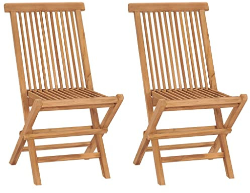 vidaXL 2X Teak Massiv Gartenstuhl ohne Armlehnen Klappbar Holzstuhl Klappstuhl Stuhl Stühle Gartenmöbel Terrassenstuhl Balkonstuhl Essstuhl