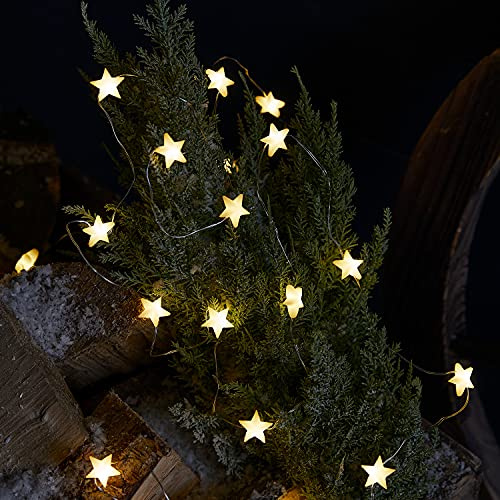 Lights4fun 50er LED Micro Sternen Lichterkette außen mit Timer warmweiß batteriebetrieben Weihnachten Advent Christfest Weihnachtsbeleuchtung Dekoration Innen