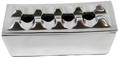 Cenicero de cigarros hecho de metal de aluminio/cenicero resistente al viento para cigarros, diseño de 4 agujeros, hecho a mano a prueba de viento para uso en interiores y exteriores (plata)