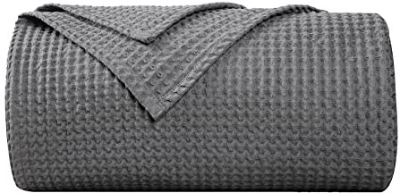 PHF 100% Cotton Waffle Throw Blanket 130x150cm - Soft Blanket for Adults and Kids-Perfect Blanket Layer for Couch Bed Sofa- Elegant Home Decoration - Single/Travel Size-Charcoal
