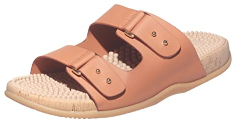 Revs - Shiel - Women’s Double Strap Reflexology Massage Sandals, Tan US8