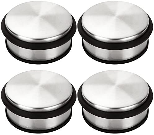 JMIATRY 4 Pcs Stainless Steel Door Stoppers, 1kg Heavy Duty Chrome Door Stopper with Rubber Buffer Ring, Metal Round Doors Stoppers for Floor