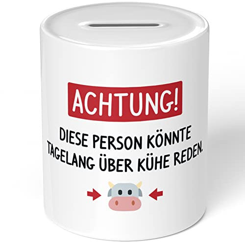 JUNIWORDS Spardose Sparbüchse, Achtung! Diese Person könnte tagelang über Kühe reden (1005889)