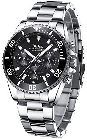 HANPOSH Reloj Hombre Cronógrafo de Acero Inoxidable Impermeable Fecha Analógica Reloj de Cuarzo de Negocios Casual Moda Relojes de Pulsera para Hombres