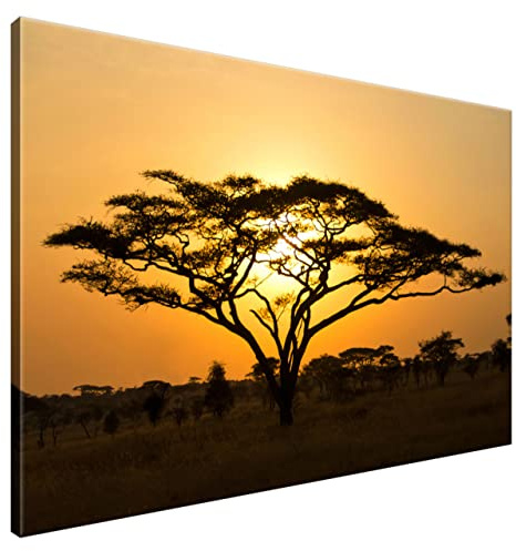 Estika Leinwand bilder - Savanne, Akazie, Sonnenuntergang - 120x80 cm, 1 teilige kunstdruck - Wandbilder wohnzimmer, schlafzimmer, Moderne wanddeko, Bild auf leinwand - Afrika bilder - 1249A_1B