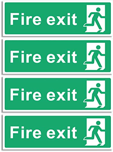 Rubigo – 1/2/4/6 Pack Fire Exit Sign - No Arrow – Safety Signs - 30x10cm Self Adhesive Vinyl Sticker, Easy Application Fire Door Emergency Exit Signage (4)