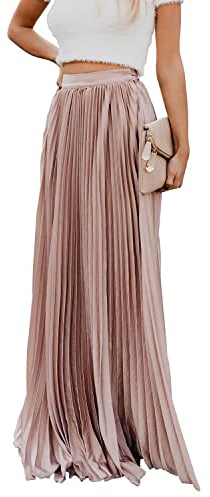 utcoco Elegante Maxi Gonna a Vita Alta Pieghettata Chiffon gonne Lunghe per Le Donne, Rosa, L