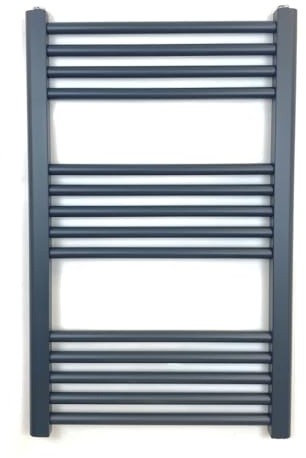 Greened House Anthracite Heated Towel Rail 500mm W x 800mm H | Flat, Central Heating, Towel Radiator, Straight, Bathroom