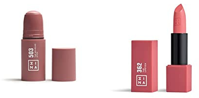 3INA MAKEUP - Vegan - The Lipstick 362 + The No - Rules Stick 503 - Shiny Satin Matte - For Eyes Lips & Cheeks - Hyaluronic Acid - Intense Shades - Creamy Formula - Natural Finish - Cruelty Free