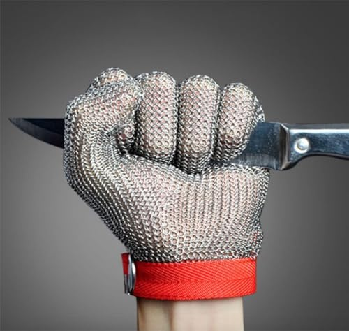 JZD stainless steel gloves, level A9 cutting resistant gloves, 304 stainless steel wire, Anti Cutting Gloves (5 Finger, S(Piece of 1)(White))