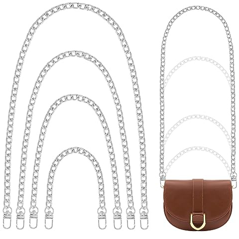 4 Stück silberfarbene Geldbörsenkettenriemen aus Metall, Geldbörsenriemenverlängerung, Griff, Taschenzubehör als Ersatz für flache Kettenriemen mit Metallschnallen, DIY-Handtaschen, Handwerk, 119 cm,