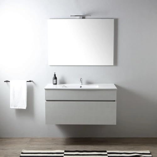 Kiamami Valentina - Mobile bagno sospeso da 100cm con cassetto grigio moon e specchio 100x60