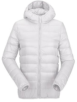 ORANDESIGNE Doudoune Légère à Capuche Femme Veste en Duvet Chaudes Doudoune Capuche Courte Manteau Doudoune Matelassée Slim Fit Blouson Doudounes Mi Saison Hiver Sport Coupe-vent A Blanc L