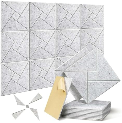 Akustikplatten, selbstklebend, akustischer Schaumstoff, schalldicht, 30,5 x 30,5 x 10,1 cm, für Heimstudio, 12 Stück (Silbergrau)