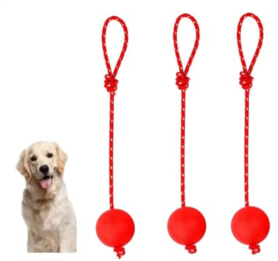 Changyeah 3 Stück Elastische Hundespielzeug Ball mit Seil,mit Schnur Naturkautschuk Hunde Ball Weich und Elastisch Hundebälle, Wurfball mit Seil für Große & Kleine Hunde