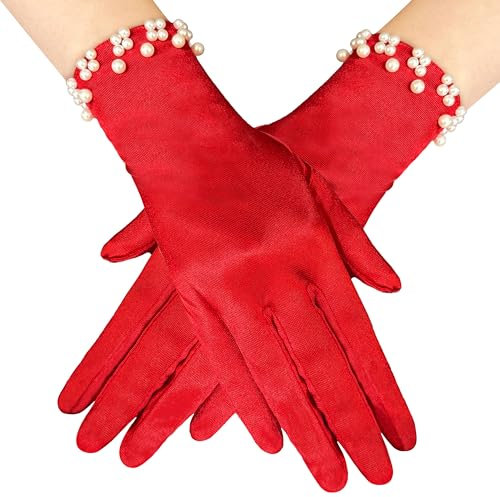 Gionforsy Florale Spitzenhandschuhe für Braut, elegante kurze Spitzenhandschuhe, Handgelenk-Spitzenhandschuhe für Hochzeit, Oper, Dinner-Party, Rot/Ausflug, einfarbig (Getaway Solids), Einheitsgröße
