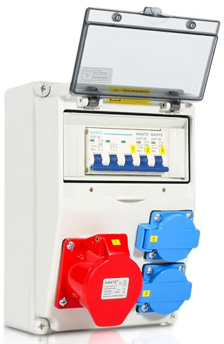 Izrielar Wandverteiler mit FI-Schutzschalter,Baustromverteiler mit Steckdosen,Stromverteilung mit Leitungsschutzschalter, Außengelände Industrieanlagen (1X16A 2x230V MIT LS)