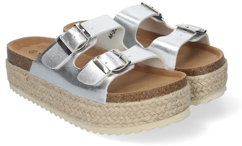shoes&blues.es Sandalia de Plataforma para Mujer, Comodas y Elegantes, Forradas de Yute, con Planta Anatomica, y Hebillas en la Pala, Ideales para Primavera Verano