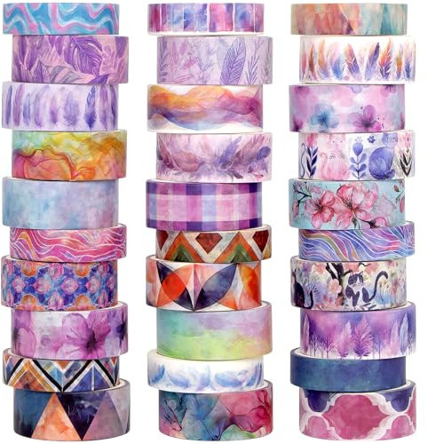 Jniseger Washi Tape Set 30 Rollen - Farbiges Dekoband, selbstklebende Kunstbänder für Journaling, Scrapbooking-Zubehör, DIY-Kunsthandwerk, Junk Journal, Schulbedarf, rosa