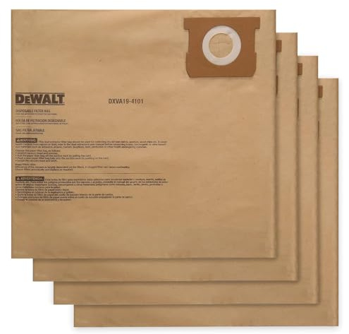 4 PACK DEWALT Dust Bags DXVA19-4101, DEWALT Vacuum Bags for 6-10 Gallon Wet/Dry Vacuum, Shop Vac Bag Compatible with DXV06P DXV09P DXV09PA DXV10P DXV10PL DXV10S DXV10SA DXV10SB
