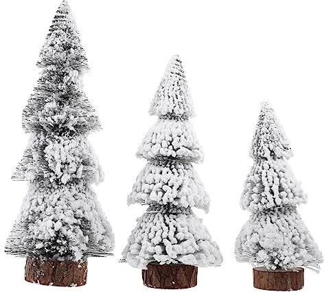 OFFSCH Mini-Weihnachtsbaum Aus Holz Tischdeko Party-Requisite Schneebedeckung Weihnachtsdeko Innen Künstlicher Mini-Baum Dekorativer Baum Holzsockel