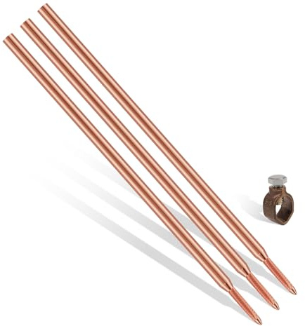 Kupfer plattiert Erdstab für tiefe Erde, Durchmesser 16mm Kohlenstoffstahl 254um (Norm UL-467) Rote Kupferbeschichtung(Set mit Silizium Bronze Klemme, 3M Ø16(3x1000mm))