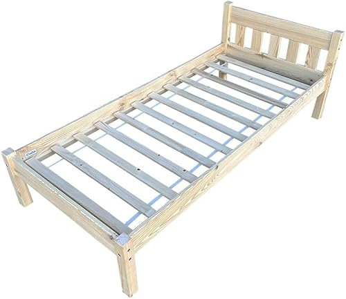 All4All Holzbett Masiv 90x200cm - Massivholz - Bett - Kinderbett - Lattenrost - Jugendbett - Schaumstoffmatratze - Einzelbett - Hotelbett - Kiefernholz - Matratze - Seniorenbett (mit Matratze 8cm)