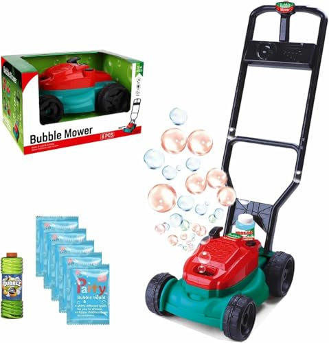Coo11 Bubble Maker Garden Mower with Mechanical Gear Sound & Light, Includes 6 Refill Bubble Solutions, Ideal Lawn Bubble Toy for Kids 3 and up