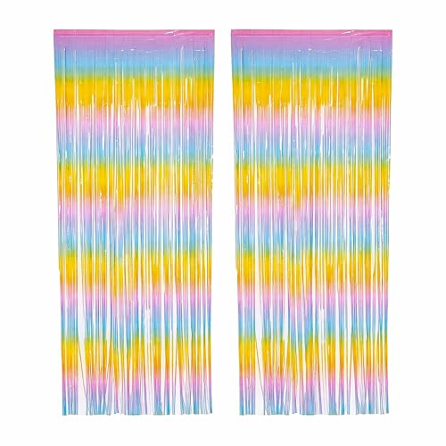 PHENO FLAGS 2 Stück Regenbogen Lametta Vorhang, 1x2,5m - Glitzernde Silvester-Deko im Funkelnden Metallic-Look, Lametta Girlande für Ihre Party