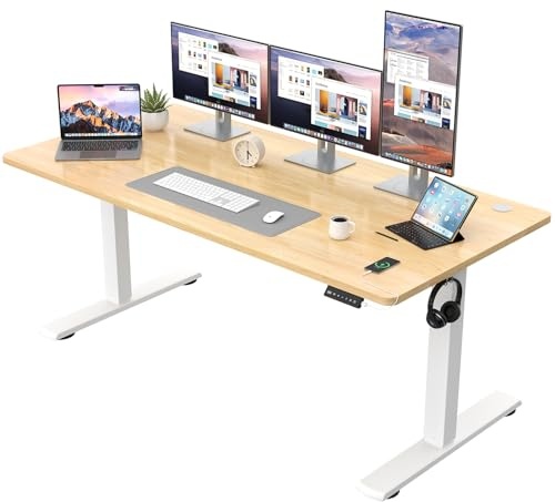 JUMMICO Elektrischer Höhenverstellbarer Schreibtisch - Steh-Sitz Tisch mit Memory-Funktion & Kompletter Tischplatte, Computertisch für Büro & Zuhause 160 x 60 cm Beige