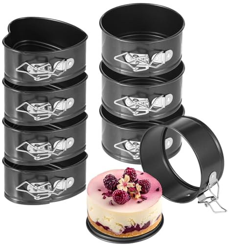 FELISTORY 4 Inch Springform Pans, 8 Pcs Mini Springform Pans Set, Spring Form Pan For Cheesecake, 4 Pcs Round & 4 Pcs Heart Shaped Cake Pans, Non-Stick Carbon Steel, Removable Bottom