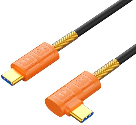 Duttek Cable USB C en ángulo recto de 90 grados, 240 W PD 40 Gbps USB4 de 1.97 pies/60 cm, silicona duradera para portátil/coche/oficina, cable de carga corto tipo C a tipo C compatible con iPad Pro