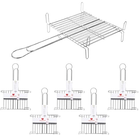 Pack 6 Parrillas Barbacoa Doble con Patas, Metal Resistente y Duradero. Mayor resistencia a la Corrosión. Ideal para asar Carne, Verduras y Pescados. Hostelería, Bar, Restaurantes (20x30cm (6Uds)