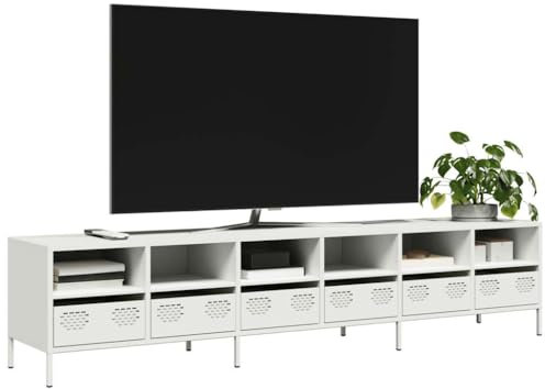 Woonisher Meuble TV Blanc 202x39x43,5 cm Acier laminé à Froid Ensemble Meuble TV et Table Basse