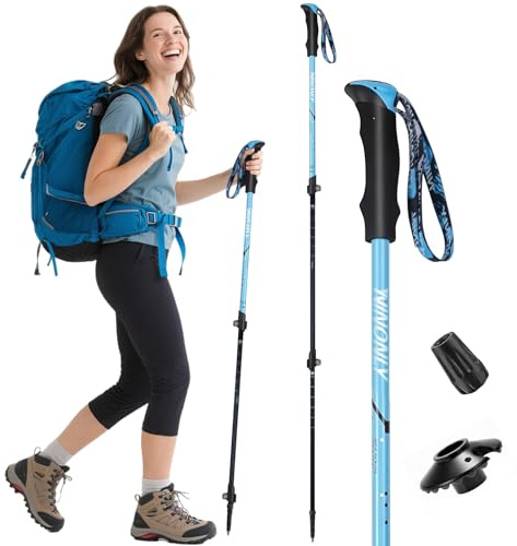Ninonly Bastón de Trekking Plegable de Carbono, 1 Pieza Bastón de Senderismo Telescopico para Hombres y Mujeres, Extensible Senderismo Accesorios Ligeros con 3 Puntas Carga 150kg para Caminar Montaña