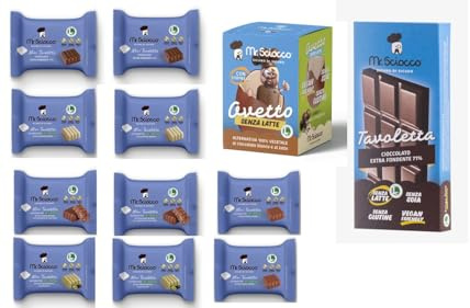 confezione regalo prodotti Mr.Sciocco TUTTI ALTERNATIVA 100% vegetale al cioccolato: tavolette latte, nocciola, bianco, pistacchio e fondente, ovetto e tavoletta Senza Glutine, Senza Latte e Lattosio