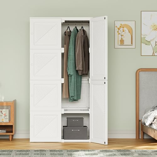 AZJSAHAH Armario de 6 puertas, 50 cm de ancho, color blanco, con 5 compartimentos y barra para ropa, armario plegable multiusos para dormitorio, vestidor (puerta blanca)