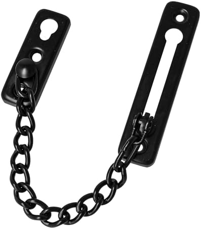 Amig – Cadena de Seguridad para Puertas, Acero Inoxidable 18/8 Negro, Cadena 170 mm x 3 mm, Pestillo Interior para Puertas Abatibles y Correderas, Incluye Tornillos