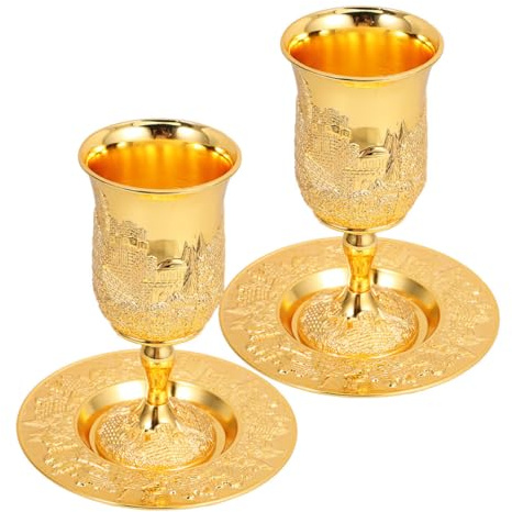 Ipetboom 2 Ensembles Set de Gobelets Vintage Judaica Plateau Assorti Calices Hauts pour Célébrations Religieuses Shabbat Havdalah et Offrandes Traditionnelles