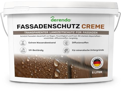 derendo Fassadenschutzcreme Transparent, Farblose Imprägnierung 5l | für Ziegel, Klinker, Mauerwerk & Naturstein, Langanhaltender Abperleffekt, Imprägniercreme für Fassade gegen Feuchtigkeit