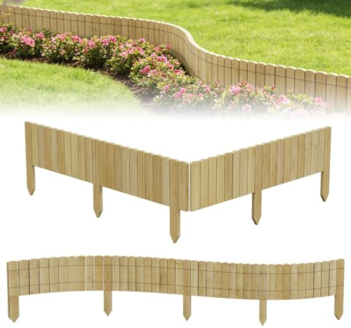 ACXIN Clôture en bois de pin enroulable - 200 cm de long, 20 cm de haut - Bordure de parterre et bordure de parterre - Bordure de jardin en lattis - Bordure de pelouse pour parterres de fleurs, zones