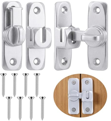 Gyfent 2Pack Door Latch, 90/180 Degree Door Closer Aluminum Alloy Gate Latch Right Angle Gate Lock Hardware for Sliding Barn Bedroom Bathroom Window