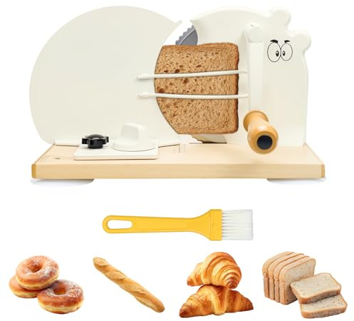 Verbesserter Brotschneidemaschine Manuell mit Gezahnten Edelstahlklingen | Einstellbarer Schnittstärke von 0-0,75 Zoll und Metallführungsschienen, Geeignet für Private Küchen Gewerbliche Bäckereien