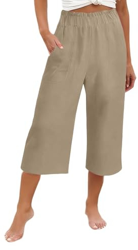 Pantalones de lino para mujer, ligeros, capri de lino, pantalones de verano, pantalones aireados, pantalones 3/4, pantalones anchos de playa, muselina, pantalones de tela, pantalones de verano